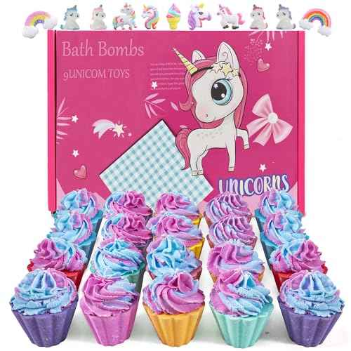Bath Bombs for Kids with Surprise Unicorn Inside, 20 Kids Bath Bombs Gift Set, Handmade Bubble Bath Fizzes Bomb for Chrildren Birthday Christmas and Party Favor Christmas Gifts Set for Girls