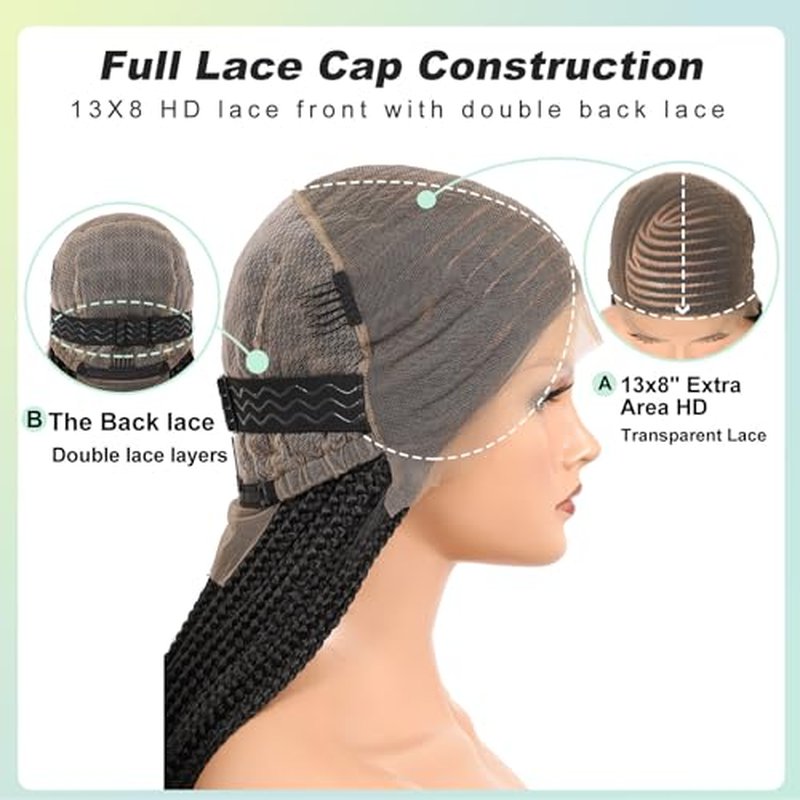 13x8 Inch HD Lace Front Cornrow Braided Wigs For Women Box Braid Wig With Baby Hair Back Lemonade Braids 36" Black Premium Synthetic Box Braided Wig Transparent Lace Front Braids Wigs