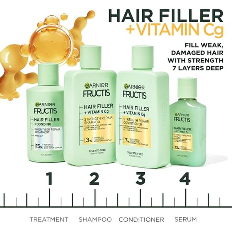 Garnier Fructis Hair Filler Strength Repair Conditioner with Vitamin Cg, Sulfate Free Conditioner for Weak, Damaged Hair, 10.1 Fl Oz, 1 Count