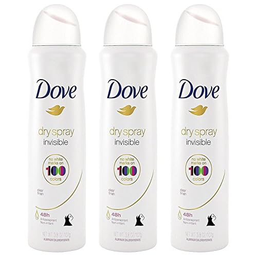 Dove Antiperspirant Dry Spray - Invisible - Clear Finish - 3.8 OZ (107 g) Per Can - Pack of 3 Cans