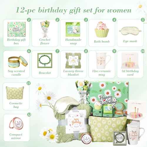 Birthday Gifts for Women, Daisy Happy Birthday Gift Basket for Women Self Care Gift Happy Birthday Gift Baskets for Her ,Girlfriend,Wife,Mom,Grandma,Christmas Gifts Box Set with Coffee Mug
