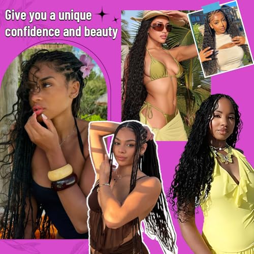 Natural Black 100% Virgin Hair Extensions Human Braiding Hair for Boho Braids 16Inch 110g Deep Water Wave Boho Bulk Human Hair for Knotless Braiding No Weft 2 Bundles/Pack