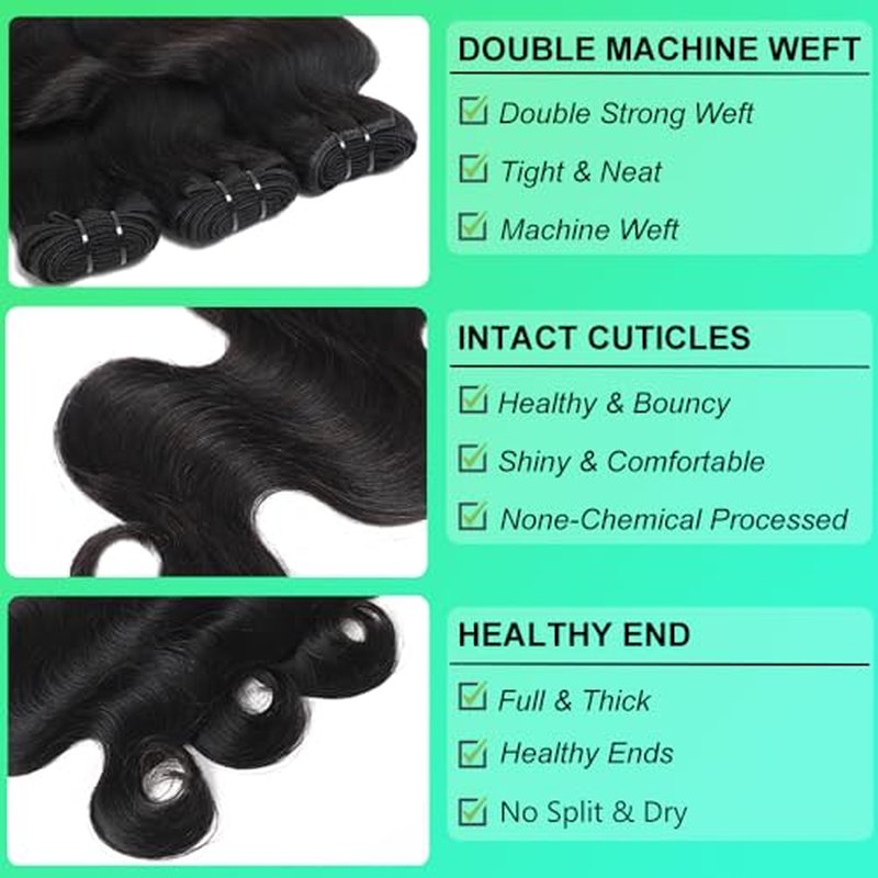 12A Human Hair Bundles 18 20 22 Inch Body Wave Bundles Human Hair 100% Unprocessed Brazilian Virgin Hair 3 Bundles Deals Human Hair Quick Weave Bundles Real Human Hair Extensions Natural Black