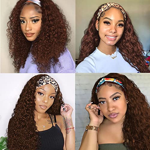28 Inch #4 Chocolate Brown Headband Wig Human Hair 150% Density Grade 8A Unprocessed Brazilian Virgin Hairs Machine Made Brown Deep Wave Headband Wig Human Hair None Lace Front Wig