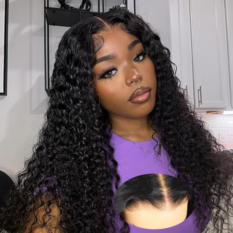 20 Inch Deep Wave Lace Front Glueless Wigs Human Hair Pre Plucked Pre Cut 7x5 HD Lace Closure Wear and Go Glueless Wig Wet and Wavy Lace Frontal Wigs for Women Bye Bye Knots 200% Density