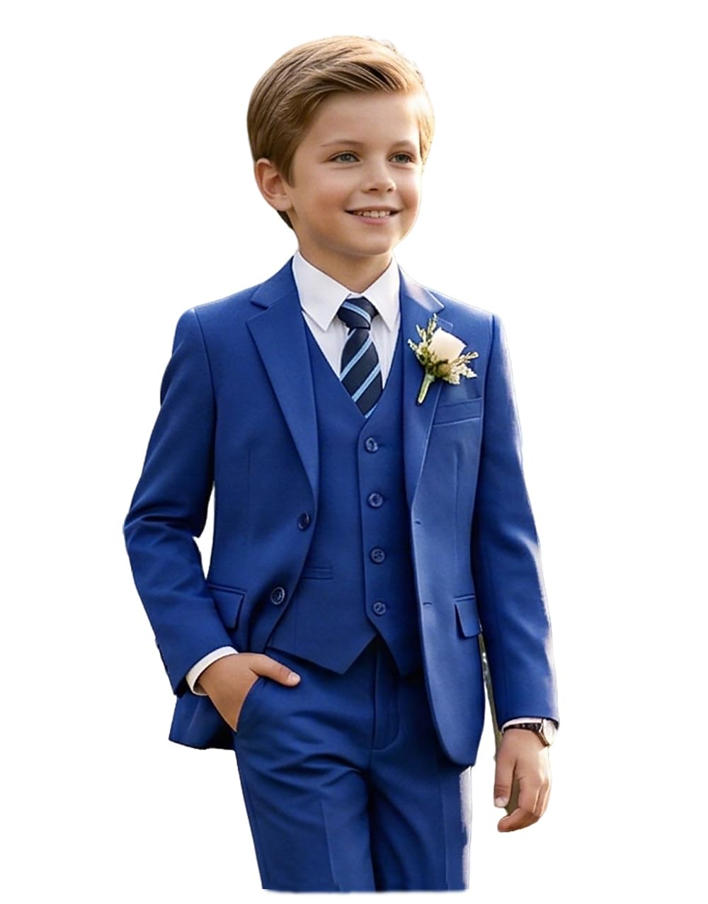 Boy Slim Fit Suit Ring Bearer Outfit with Blazer Pants Shirt and Tie Size 2