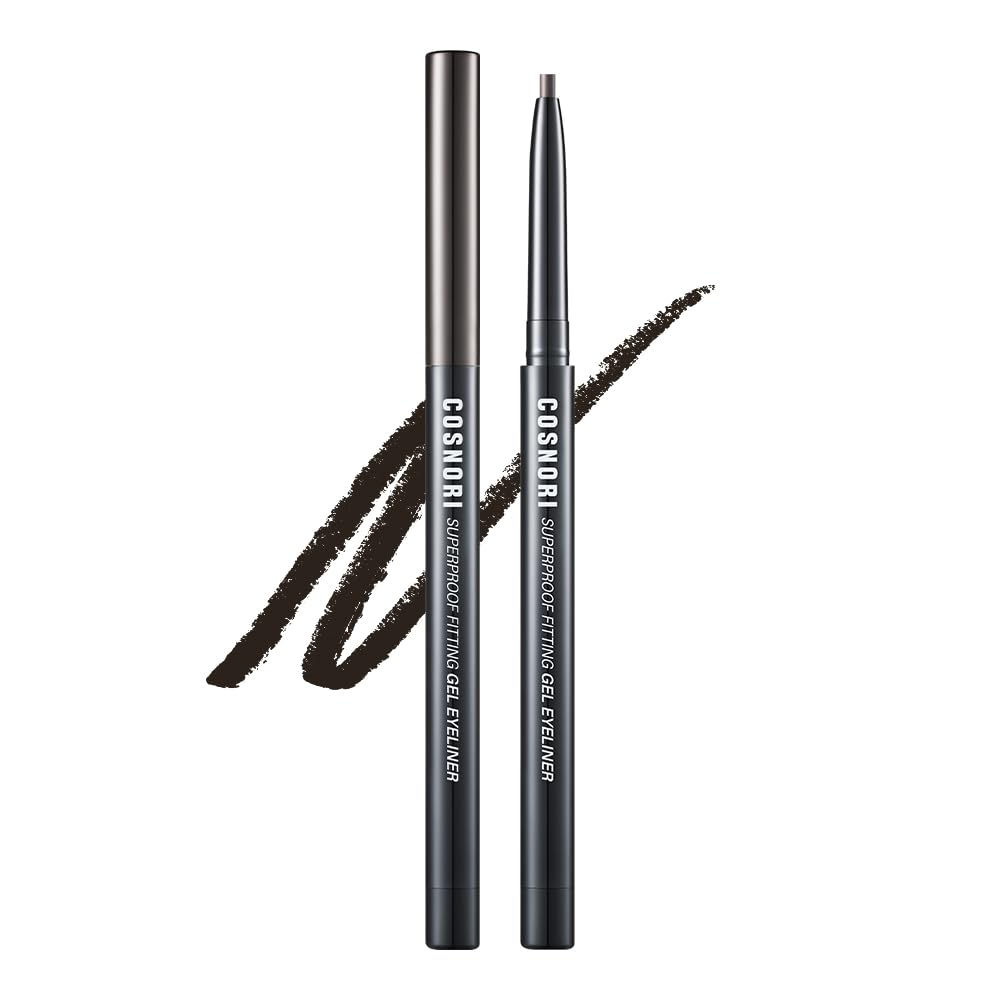COSNORI Super Proof Fitting Gel Eyeliner 02 Black Brown - Smudge-Proof, Longwear Eyeliner Pencil, Soft Drawing 2mm Ultra-Slim Pencil, Waterproof, 0.004oz (0.13g)