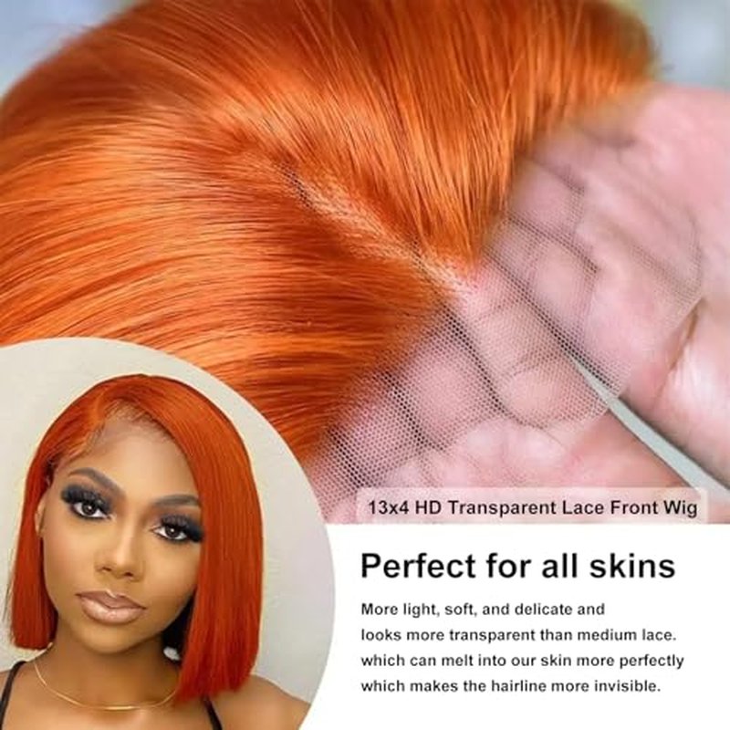 Bob Wig Human Hair 13x4 Orange Ginger Bob Lace Front Wigs Human Hair Real 100% Virgin Human Hair Wigs for Black Women 14inch