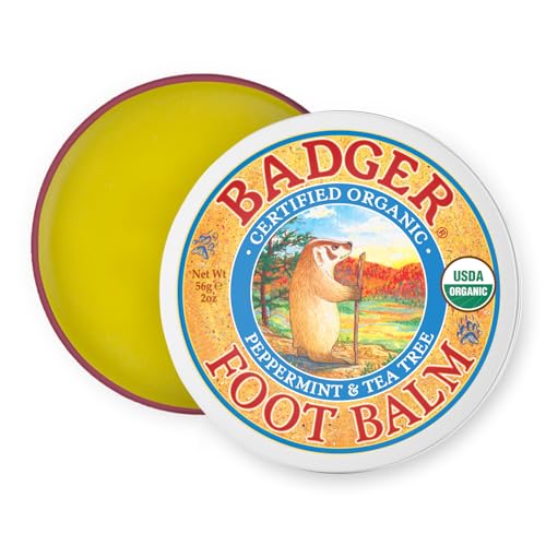Badger Foot Balm, 100% Organic Foot Cream for Dry Cracked Heels and Feet, Fast Acting Foot Care for Women & Men, All-Natural Cracked Heel Treatment, 2 oz Tin