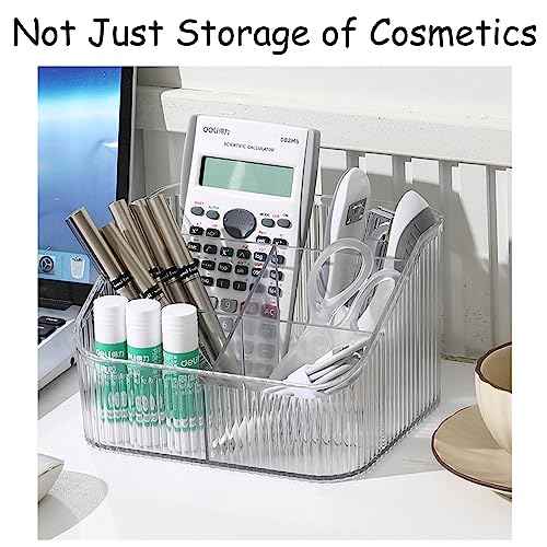 Makeup Organizer Cosmetics Storage Box, Large Capacity Make Up Brush Holder Organizer Vanity Accessories, Bathroom Countertops, Desk Storage Container, Cosmetic Display cases(White-L)
