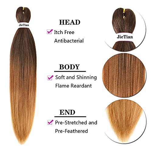 Liang Dian Pre Stretched Braiding Hair Ombre 30 Inch 8 Packs Synthetic Crochet Braids Hot Water Setting Professional Soft Yaki Texture Synthetic Hair Extensions(1B/30/27)
