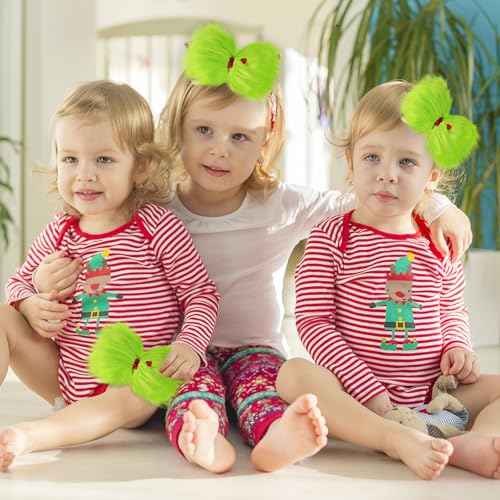 Vloso 2 Pcs Christmas Hair Bow for Girls,6 Inch Green Furry Hair Bow Clips with Red Heart,Christmas Decorations Costume Accessories Women Girls