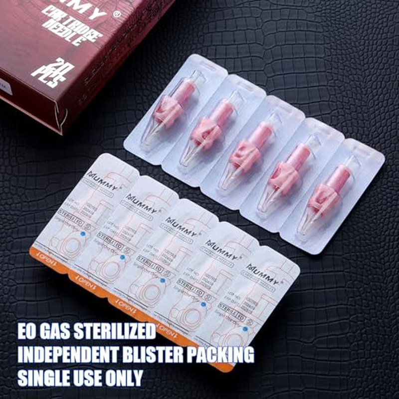 Mummy Tattoo Cartridges Needles 50pcs Mixed Sizes Sorted Disposable Round Shader L-Taper Bugpin(3/5/7/9/11RS)