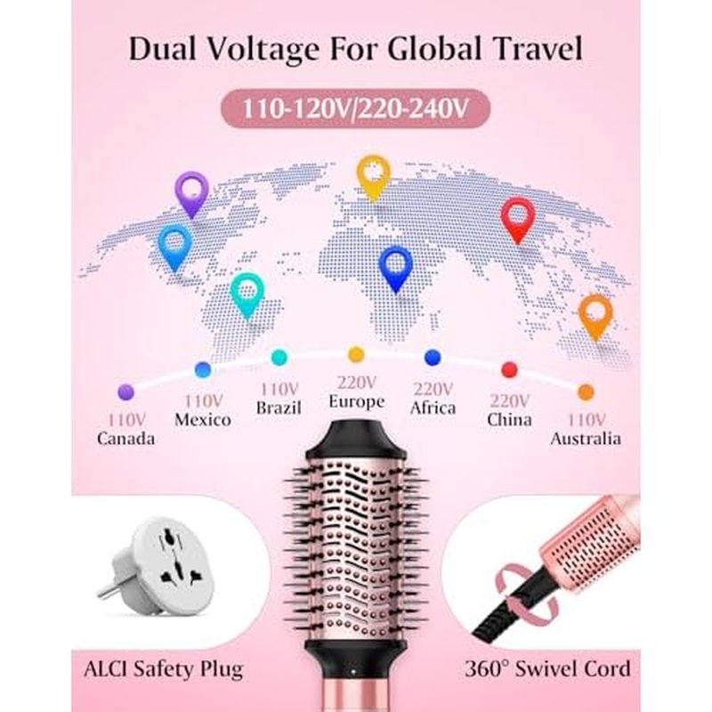 Brightup Dual Voltage Air Wrap Hair Styler - 5 in 1 High Speed Hot Air Styler 1400W Blow Dryer Brush, Negative Ions, Cool Shot Button, Curler, Volumizer, Straighter, No Heat Damage, with Travel Bag