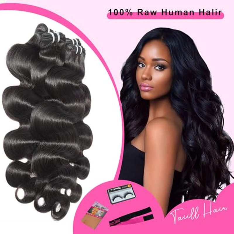 Body Wave Bundles Human Hair 18 20 22 24 Inch 12a Human Hair Bundles 100% Unprocessed Brazilian Raw Virgin Hair Extensions 4 bundles Natural Black