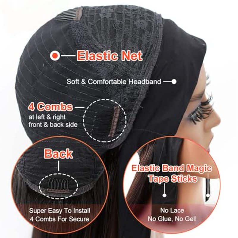 Headband Wig Human Hair Body Wave Highlight Ombre Headband Glueless None Lace Front Wig Brazilian Virgin Hair 24 Inch Wear and Go Wigs for Black Women 150% Density