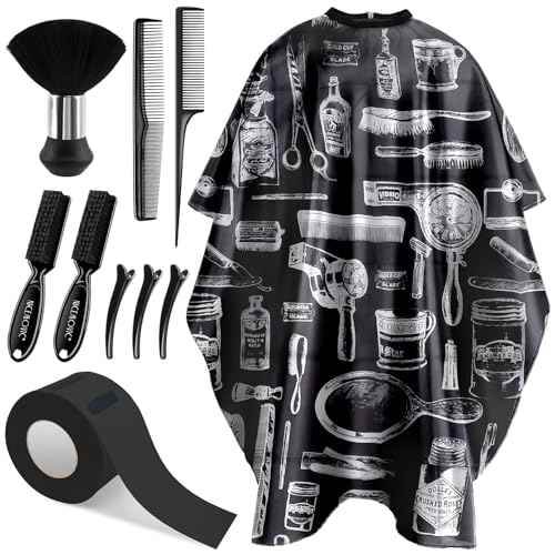 NICEMOVIC 10 in 1 Hair Cutting Barber Cape with Neck Duster Brush Barber Brush Neck Strips Hair Combs Hair Clips, Professional Barber Accessories Cleaning Supplies for Salon Haircut Styling
