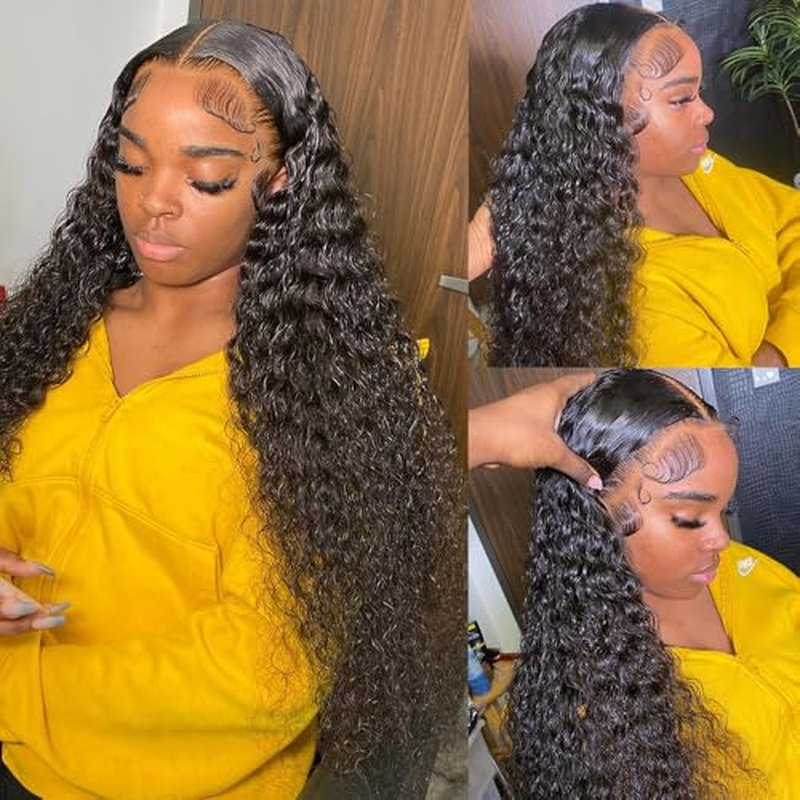 13x4 Deep Wave Lace Front Wigs Human Hair Deep Curly Wig Human hair Pre Plucked 200% Density Glueless Wet and Wavy Human Hair Wigs with Baby Hair HD Transparent Lace Frontal wig 22inch