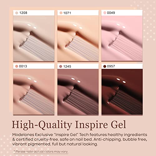 modelones Gel Nail Polish Kit -6 Colors Nude Pink Gel Polish Set Skin Tones Neutral Brown Soak Off Gel Nail Kit Manicure DIY Nail Art Salon Home Gift