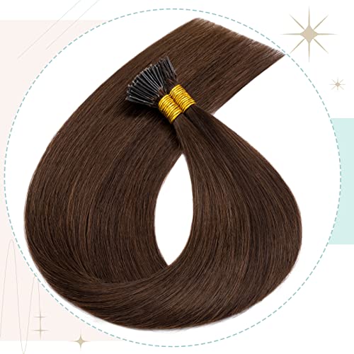 S-noilit I Tip Hair Extensions Real Human Hair for Women 100Strands 50Gram Keratin Glue K Tip Pre bonded Fusion Stick Tip Human Hair Piece Invisible Tipped in Hair 18 Inch #04 Medium Brown