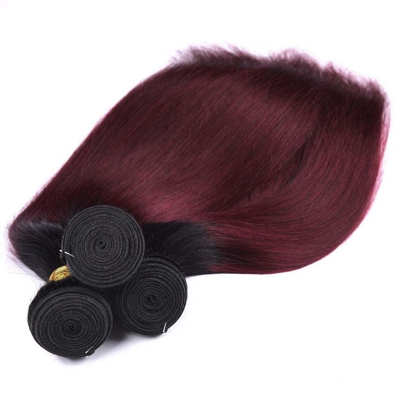 Burgundy Ombre Straight Human Hair Bundles - Soft Brazilian Remy Hair | 12, 14, 16 Inch 1B/99J