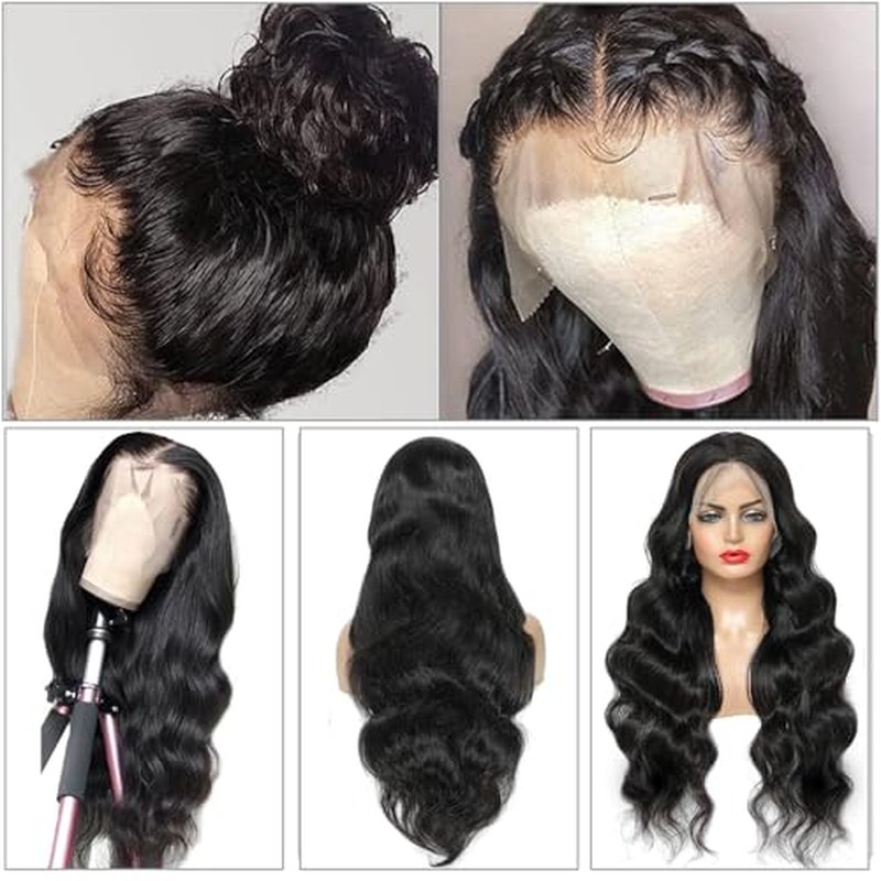 SIFULAN 13x4 Body Wave Lace Front Wig Human Hair 180% Density HD Transparent Lace Front Wig Pre Plucked Body Wave Frontal Wigs Human Hair for Black Women 28 inch Glueless Wig Natural Color