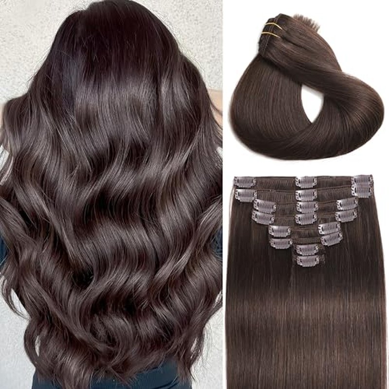 Clip in Hair Extensions real Human Hair Dark Brown Natural #2 24 Inch 120g 8pcs 18/613 Human Hair Clip in Extensions Straight Hair Extensions Clip ins Dark Brown Natural 100% Human Hair for Women