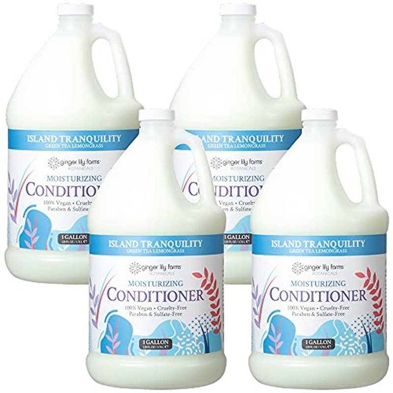 Ginger Lily Farms Botanicals Moisturizing Conditioner for Dry Hair, Island Tranquility, 100% Vegan & Cruelty-Free, Green Tea Lemongrass Scent, 1 Gallon Refill (Pack of 4)