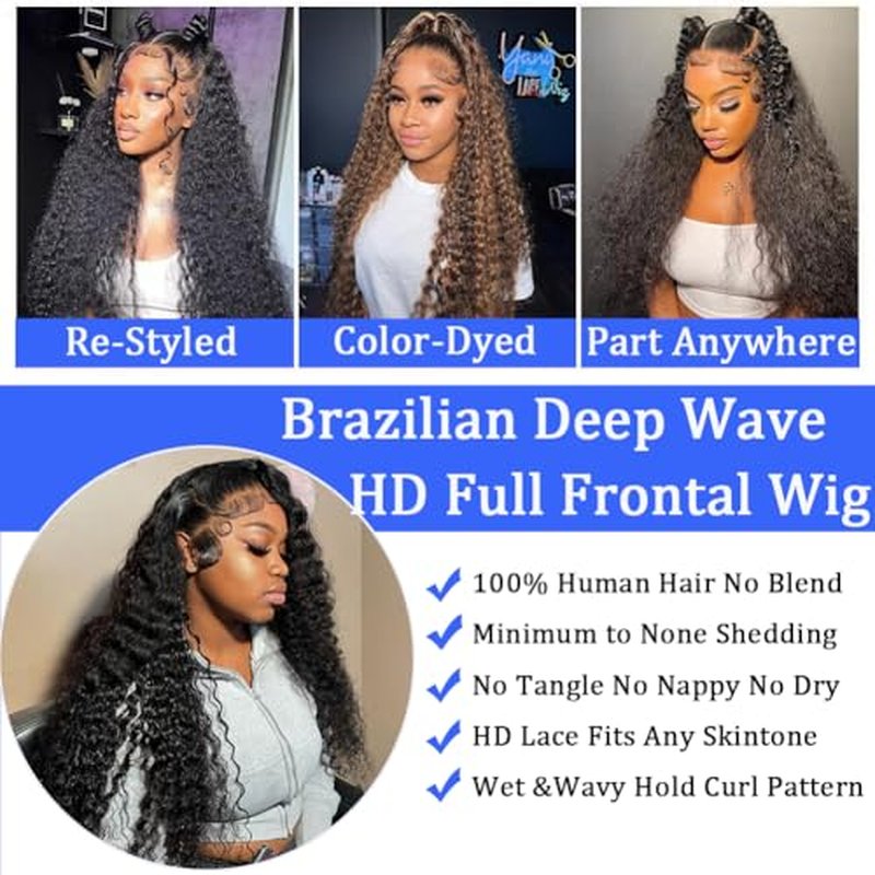 Deep Wave Lace Front Wigs - Human Hair, 200 Density, 13x6 Deep Curly, Glueless Frontal Wigs, Pre Plucked With Baby Hair, HD Lace Front, 20 Inch