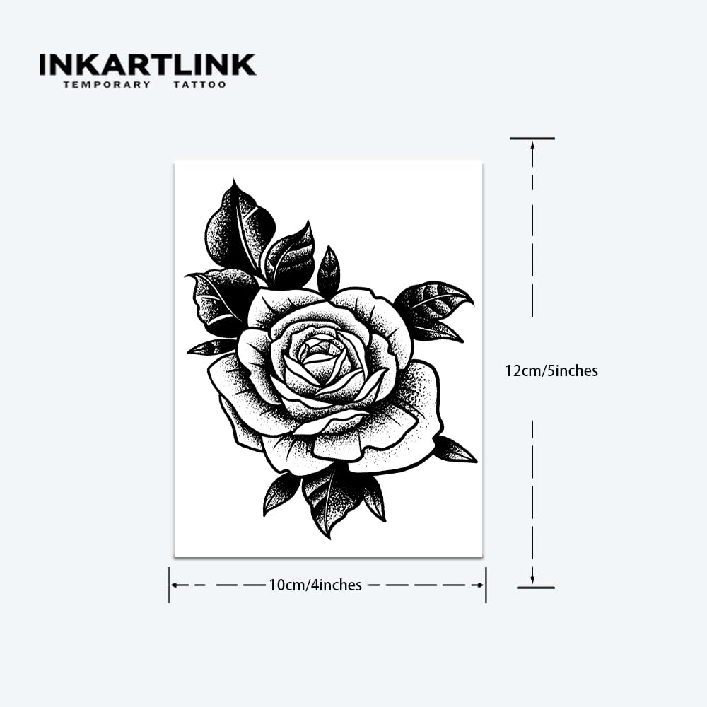 INKARTLINK Tattoo Tech, 2 Sheets Large Semi Permanent Tattoo, Adult Art Design Temporary Tattoos, Lasts 1-2 Weeks, Waterproof, Realistic Look, No Adhesive, No Reflection (Ink Flower Design)
