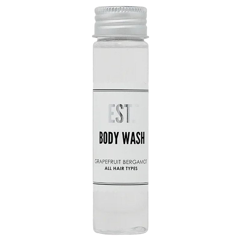 World Amenities EST. Body Wash with Grapefruit-Bergamot Fragrance, Biodegradable/Recyclable Bottle with Screw Top, 1.41oz / 40ml, Pack of 48