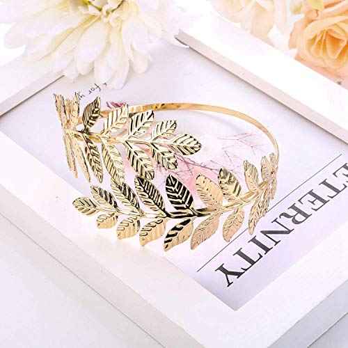 FUNRUN JEWELRY 4PCS Greek Goddess Headband Arm Cuff Bridal Jewelry Set Roman Laurel Leaf Branch Crown Armlet Upper Arm Band Bracelet for Women Party