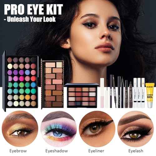 Makeup Set for Teens, All in One Makeup Kit for Women Full Kit with Eyeshadow Palettes Face Concealer Foundation Lip Stain Blush Eyebrow Pen Makeup Brushes, Beginner Friendly Make Up Sets (CK02)