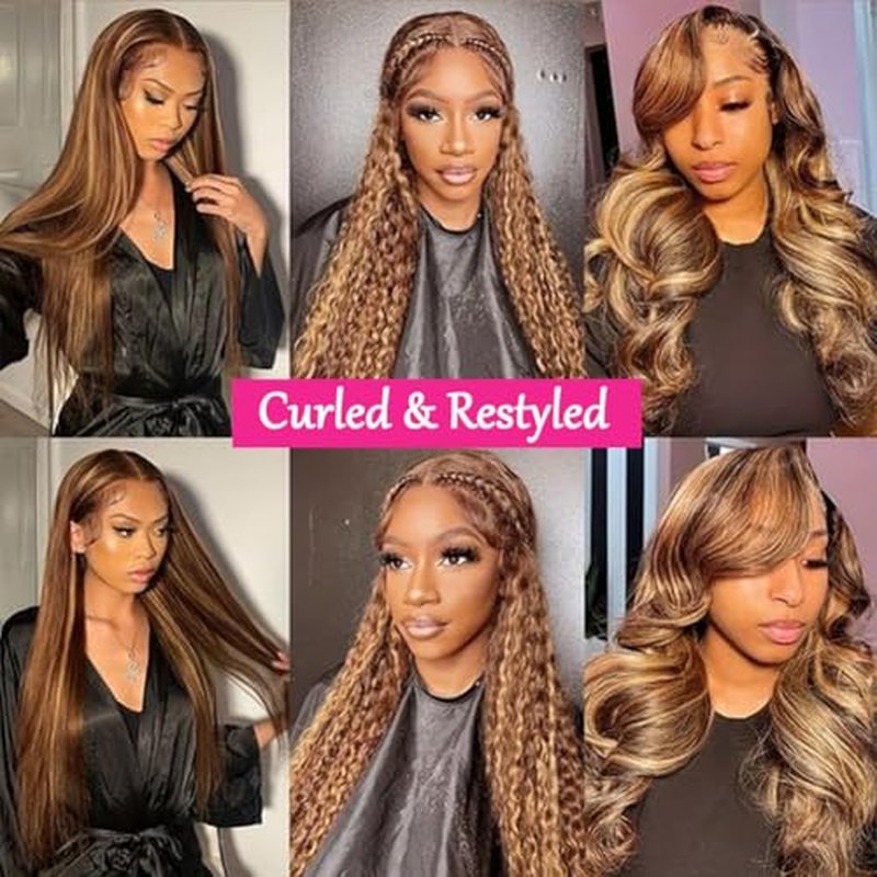 Highlight 13x6 Lace Front Wigs Human Hair Pre Plucked HD Transparent Lace Frontal Wig Bralizian Virgin Human Hair Tiny Knots Natural Hairline with Baby Hair (4/27 Highlight, 28 Inch)