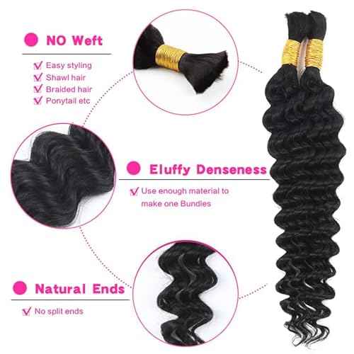 Selina Human Braiding Hair 2 Bundle Loose Deep Human Hair Bulk Micro Braiding Hair Human Hair Deep Wave Bulk Human Hair For Braiding Natural Black Color (100g Loose Deep, 20inch)