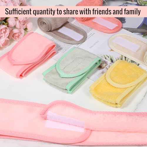 obeoby 6 Pack Spa Facial Headbands for Women, Adjustable Face Wash Headband Coral Fleece Skincare Headband for Shower Yoga Stocking Stuffers for Women Girls