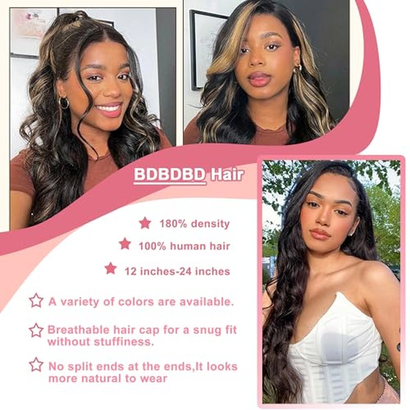 V Part Wig Human Hair Body Wave 100% Real Human Hair Upgrade U Part Human Hair Wig 180% Density Beginner Friendly Natural Color (22 inch)
