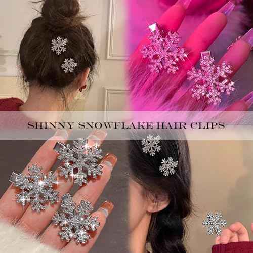 8 Pcs Snowflake Hair Clips Shinny Rhinestone Snowflake Hairpins 1.2 Inch Xmas Hair Barrettes Winter Hair Accessories Alligator Clips for Women Girls Christmas Party Supplies