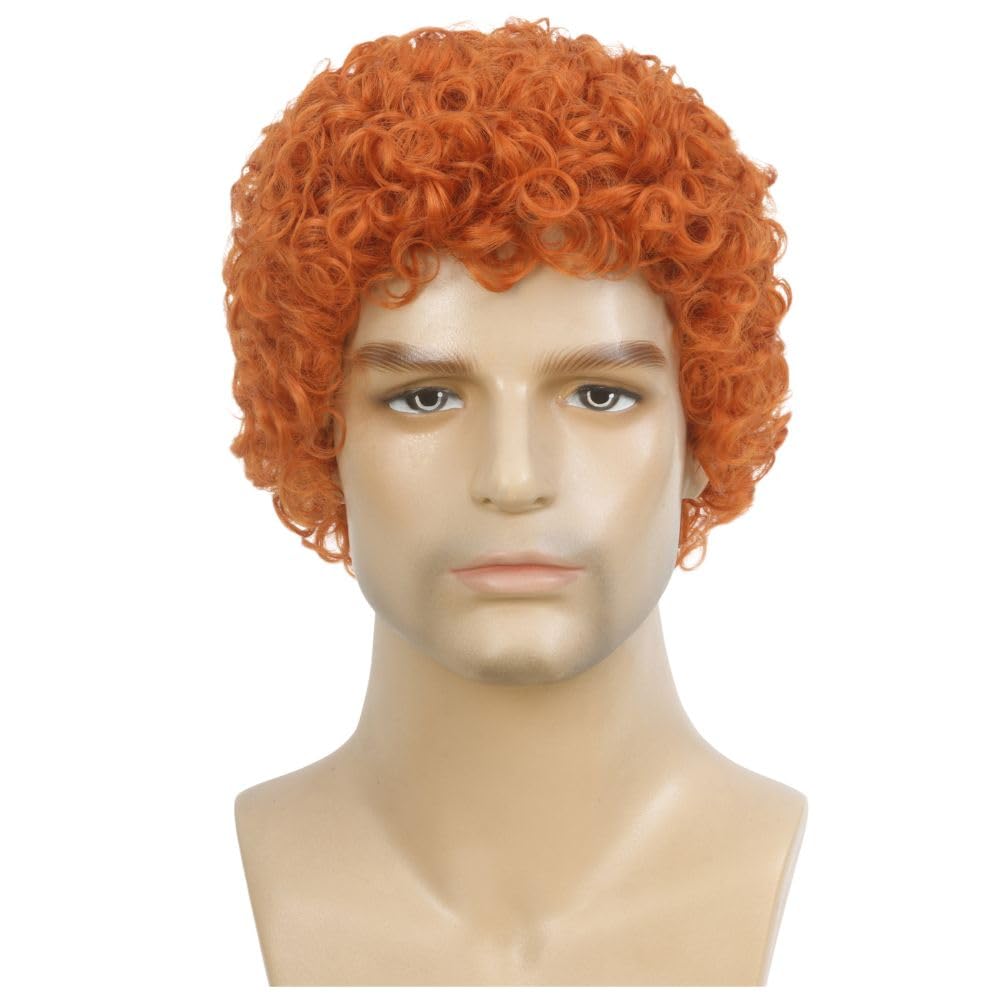 Swiking Orange Afro Curly Wigs for Men Short Rocker Hair California Cosplay Daily Costume Halloween Wig for Male Guy