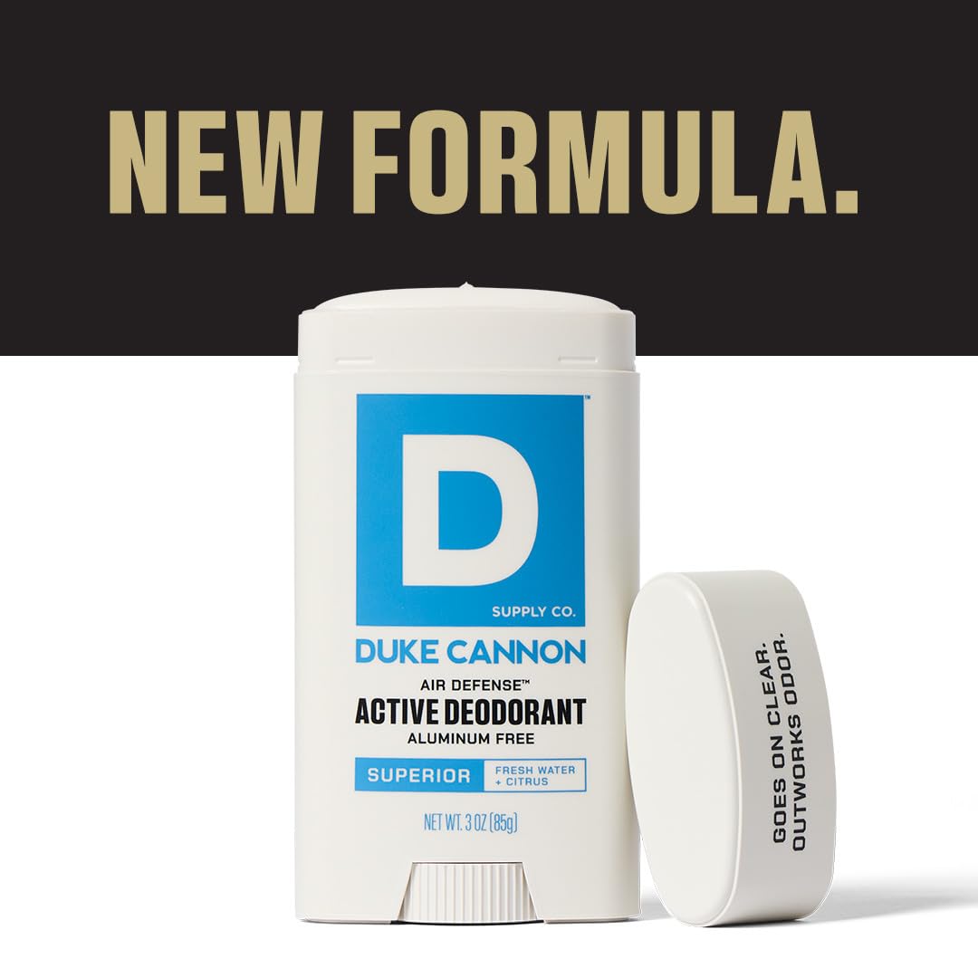 Duke Cannon Air Defense Active Deodorant Aluminum Free, 3x Protection, Aloe Vera & Vitamin E, 3 oz – Midnight Swim, Sawtooth, Superior (Pack of 3)