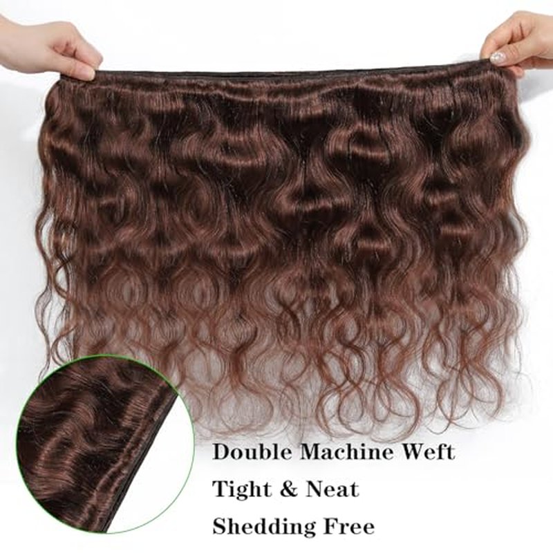 Kapelli Hair Brazilian Body Wave Bundles with Closure (14 16 18+12) 10A Light Brown Body Wave Human Hair Bundles with Lace Closure Brazilian Virgin Hair 3 Bundles with Lace Closure with Baby Hair