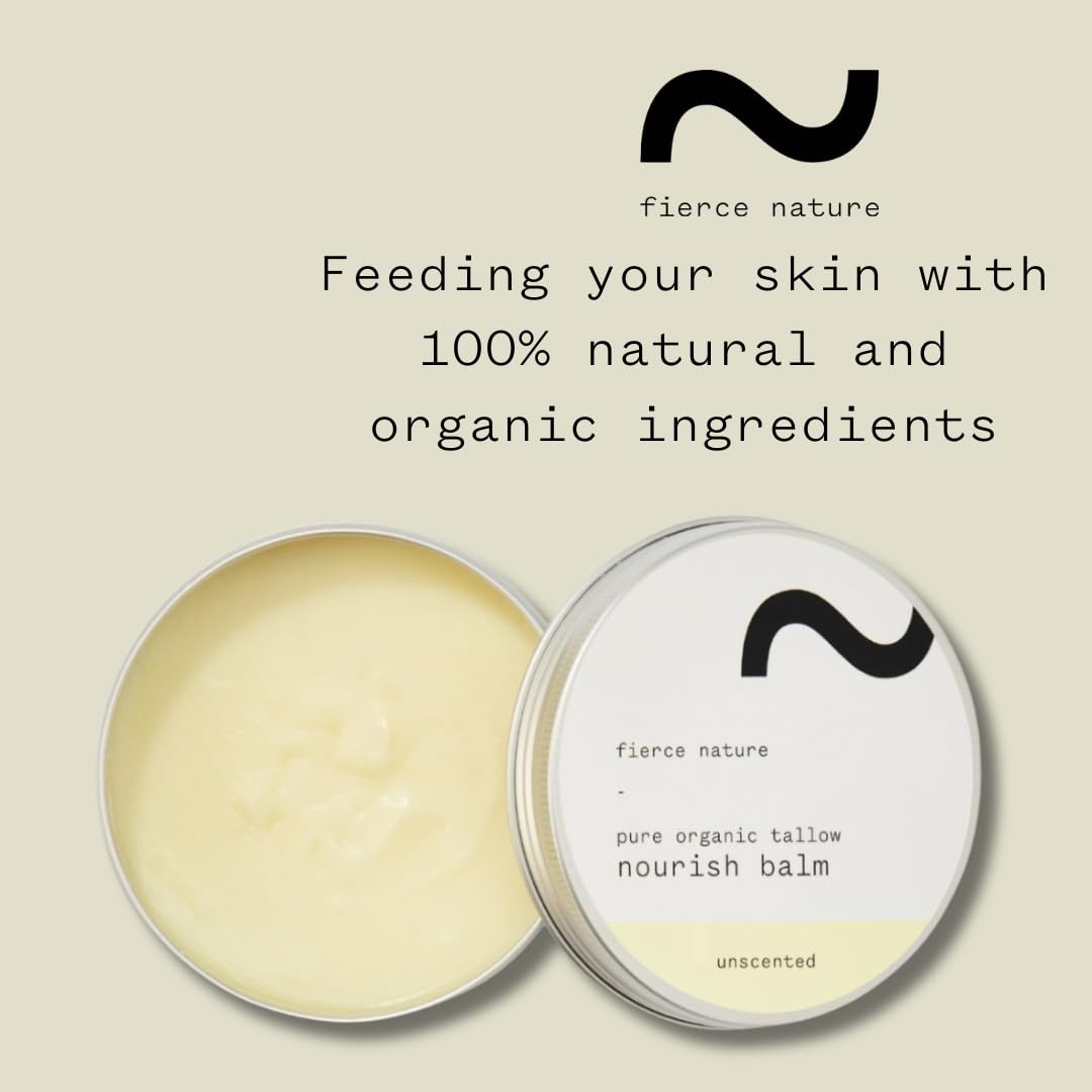 fierce nature Pure Nourish Tallow Balm | Organic, Vitamin-Rich Nourishing Body & Face Moisturizer | Natural, Essential Oil Free Skincare (Unscented)