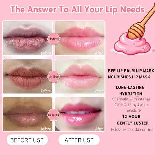 9 PCS Bee Lip Balm Honey Pot, Strawberry, Watermelon, Coconut, Aloe, Cherry, Grape & Peach Flavors, Honey Lip Balm Bulk, Moisturizing Lip Mask Overnight for Dry Cracked Lips, Reduce Lip Lines