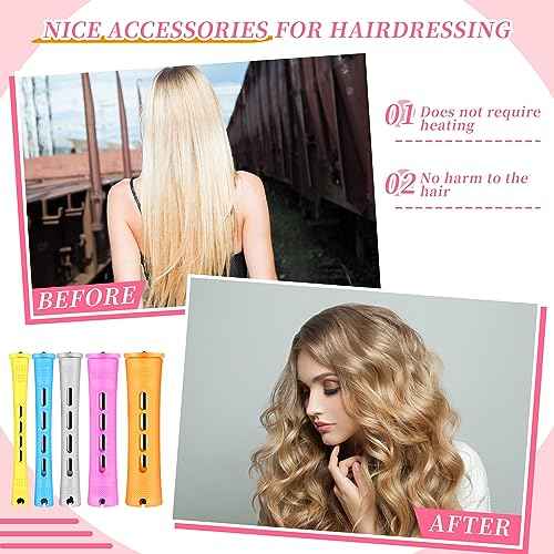 Tigeen 300 Pcs Perm Rods for Natural Hair Plastic Hair Rollers, No-Heat Small Curling Rods Cold Wave Rod for Women DIY Styling Hairdressing Tools (0.27,0.35,0.59,0.7,0.86 inch,Mix Color)