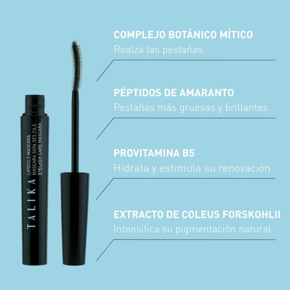 Talika Lipocils Water Resistant Mascara - Black- Non-Smudge Formula, Natural Lash Enhancement, Quick Definition, Improved Lashes in 14 Days, Volumizing, Strengthening, Curling, Darkens Over Time