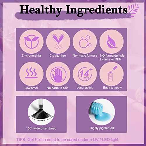 Lavender Violets 30 Pcs Gel Nail Polish Set, 27 Colors Purple Blue Brown Red with Glitter Glossy Matte Gel Base and Top Coat Set for Nail Art C975