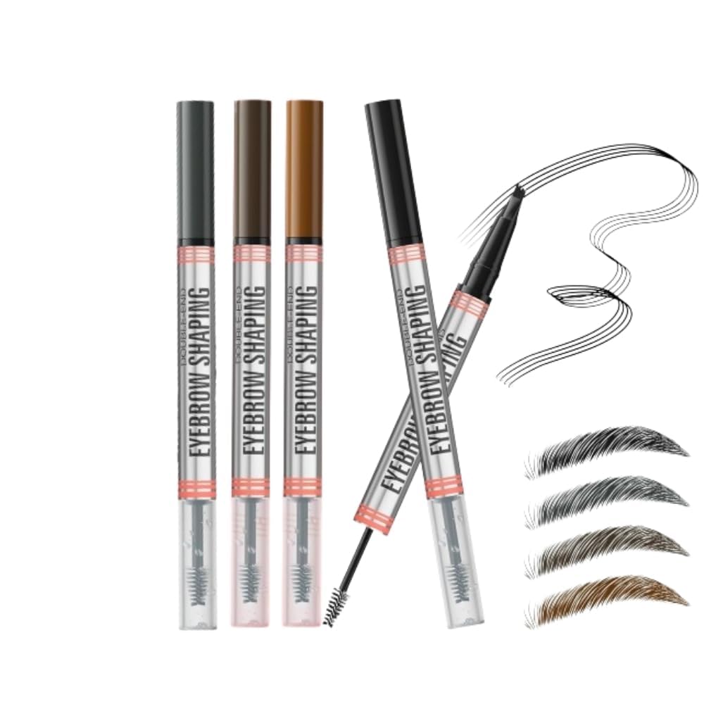 2-in-1 Eyebrow Pencil with Gel,2025 NEW Waterproof Magic Eyebrow Pencil,Dual-Ended 3D Microblading Eyebrow Pen with 4 Tip & Eyebrow Brush, Makeup Long-Lasting Eyebrow Pen for Women (Dark Brown)