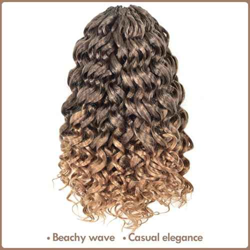 ToyoTress GoGo Curl Crochet Hair - 12 Inch 8 Packs Ombre Blonde Beach Curl Crochet Hair, Short Curly Ocean Wave Water Wave Deep Twist Crochet Braids Synthetic Braiding Hair Extensions (12 Inch,T4/27)