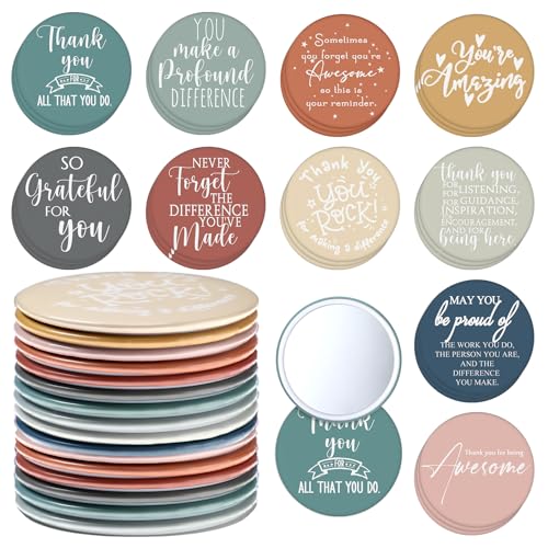 Kigley 50 Pcs Inspirational Compact Mirrors Bulk Employee Appreciation Gifts Round Pocket Mirror for Women Portable Makeup Mini Mirror for Coworker Vet Tech Week Nurse Medical Assistant Christmas
