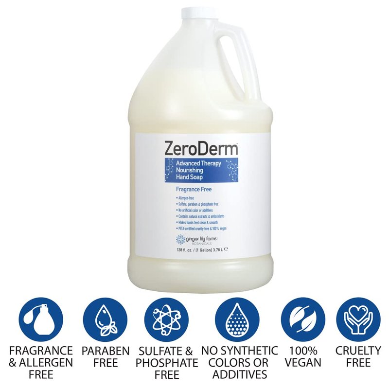 Ginger Lily Farms Botanicals ZeroDerm Advanced Therapy Nourishing Liquid Hand Soap Refill 100% Vegan Cruelty-Free Fragrance-Free, Unscented, 128 Fl Oz